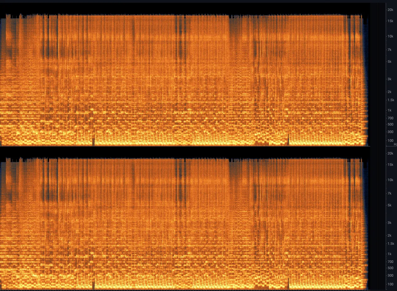 Source · original Suno output — mp3, 128 kbps · cuts off around 11 kHz